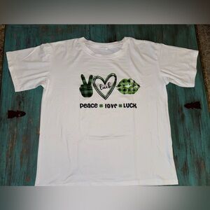 Peace Love Luck Ladies XL T-Shirt - White and Green